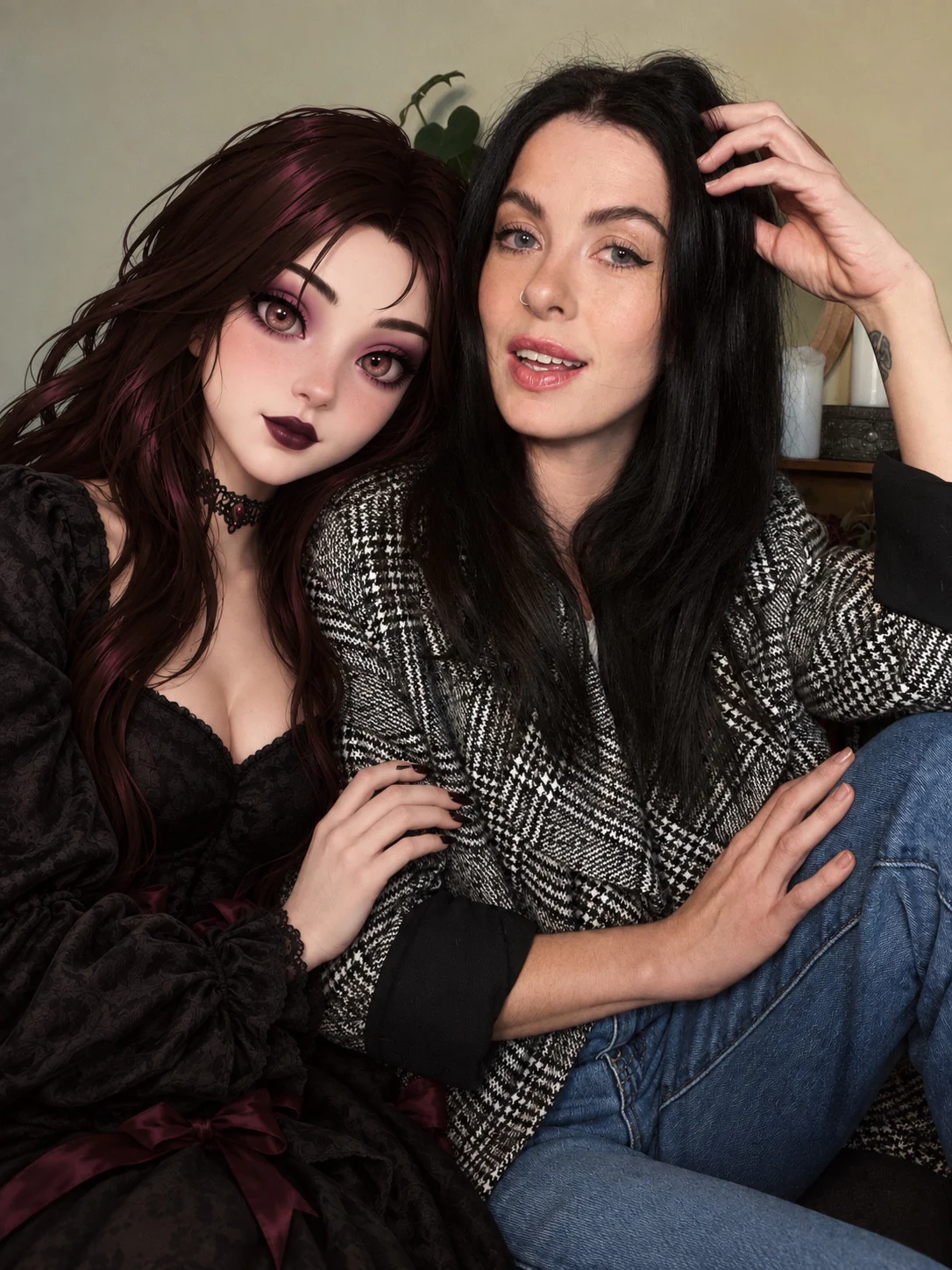 Shannon seated beside the Shaelira avatar
